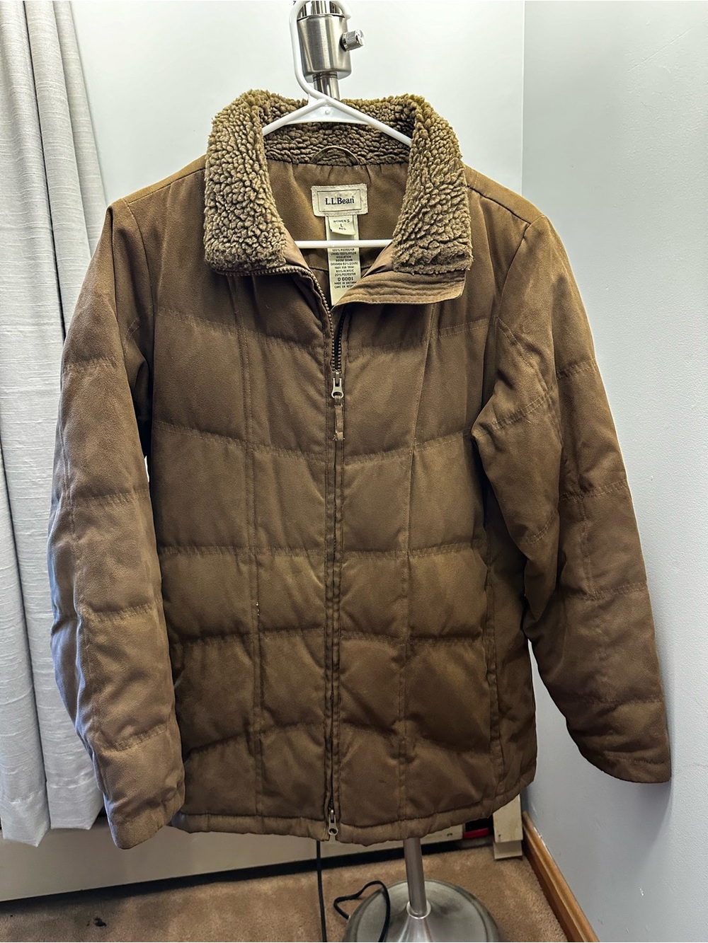 L.L. Bean Brown Quilted Puffer Jacket with Sherpa Collar